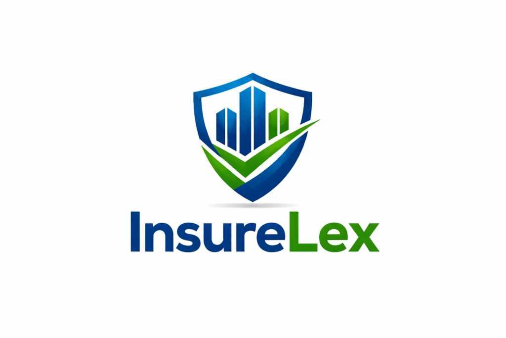 InsureLex logo with blue shield, green checkmark, and modern text design symbolizing insurance and legal services