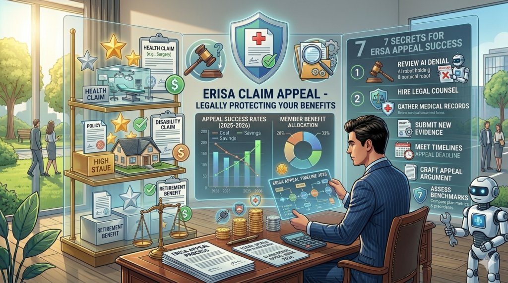 Illustration of a lawyer helping a client overcome ERISA claim denial and AI rejection